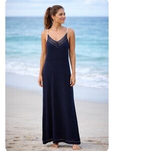 MNG casual handmade cotton knit navy dress coverup, size XS / small